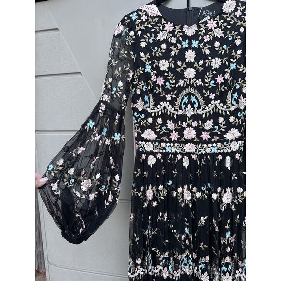 Mac Duggal 35111 Floral Embellished Embroidered Mesh Gown Bishop Sleeve Sz 2 NWT - Picture 9 of 14